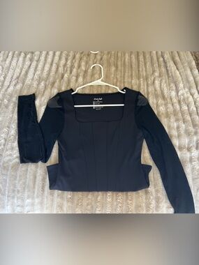 Black Corset Style Bodysuit with Mesh Sleeves